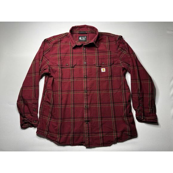 Carhartt Men's Long Sleeve Loose Fit Red Plaid Button Up Shirt - Size XL - Picture 1 of 5